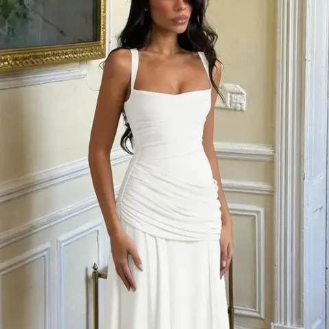Women's Solid Color Tie-back Sleeveless Spaghetti Strap Slip Dress, Plain Criss Cross Straps, Back Lace-up Ruched Slim Fit Maxi Dress Party Club Date Evening Gown, Ladies' Long Dresses for All Seasons Date Night Dresses