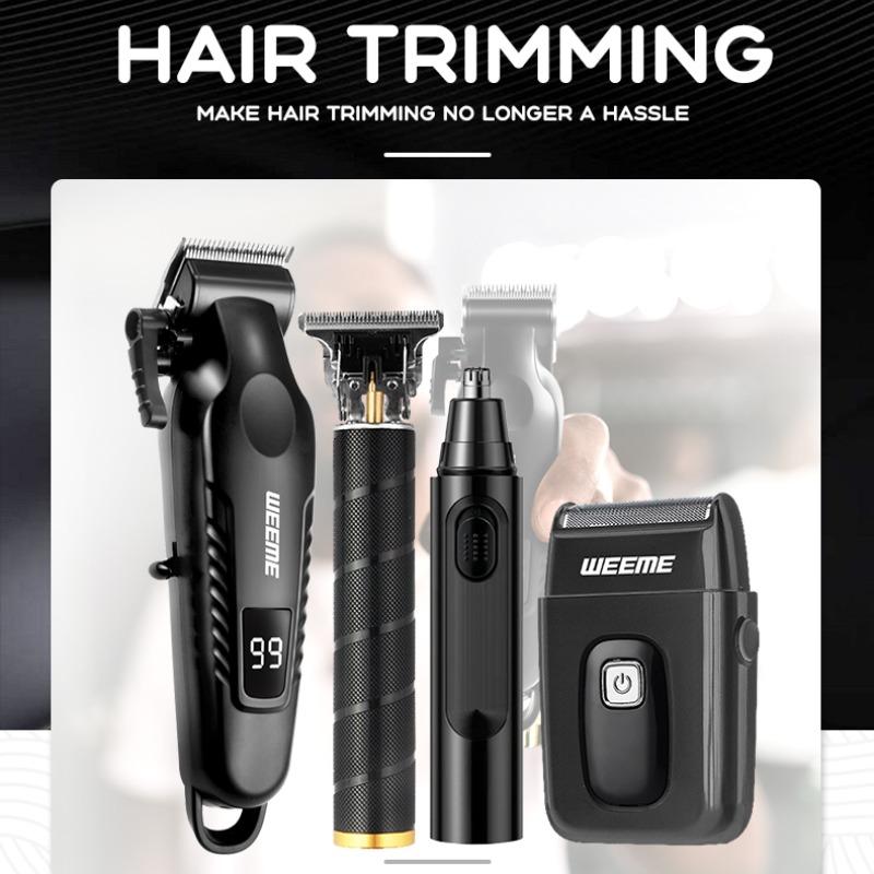 Men's Electric Shaver Set, Home & Car Use, Trimmer, Nose Hair Clipper, Portable Travel Grooming Kit, 2-4 Piece Set, Multifunctional Hair Shaver