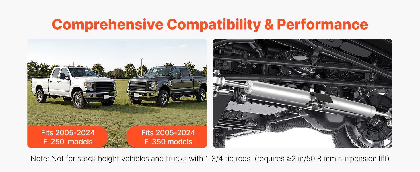 VEVOR Dual Steering Stabilizer, for 2005-2024 Ford F-250/F-350 Super Duty 4WD, Dual Steering Stabilizer Kit Fits with 2 Inches of Suspension Lift or Higher, Enhanced Control and Reduced Vibration