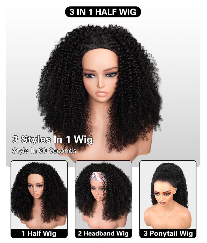 [ 3 In 1 Half Wig ] Midulla Kinky Curly Half Wigs Human Hair Wear and Go Glueless Short Curly Human Hair Wigs Upgraded Drawstring Cap for Women Beginner Friendly #FallFreshness
