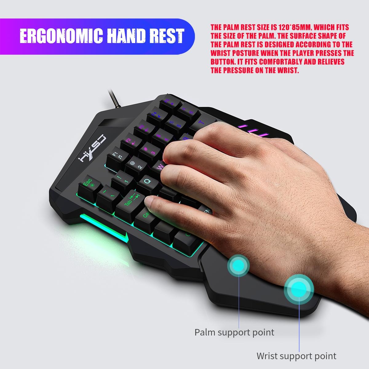 One Handed Gaming Keyboard RGB Backlit 35 Keys Portable Mini Gaming Keypad Ergonomic Game Controller for PC Gamer