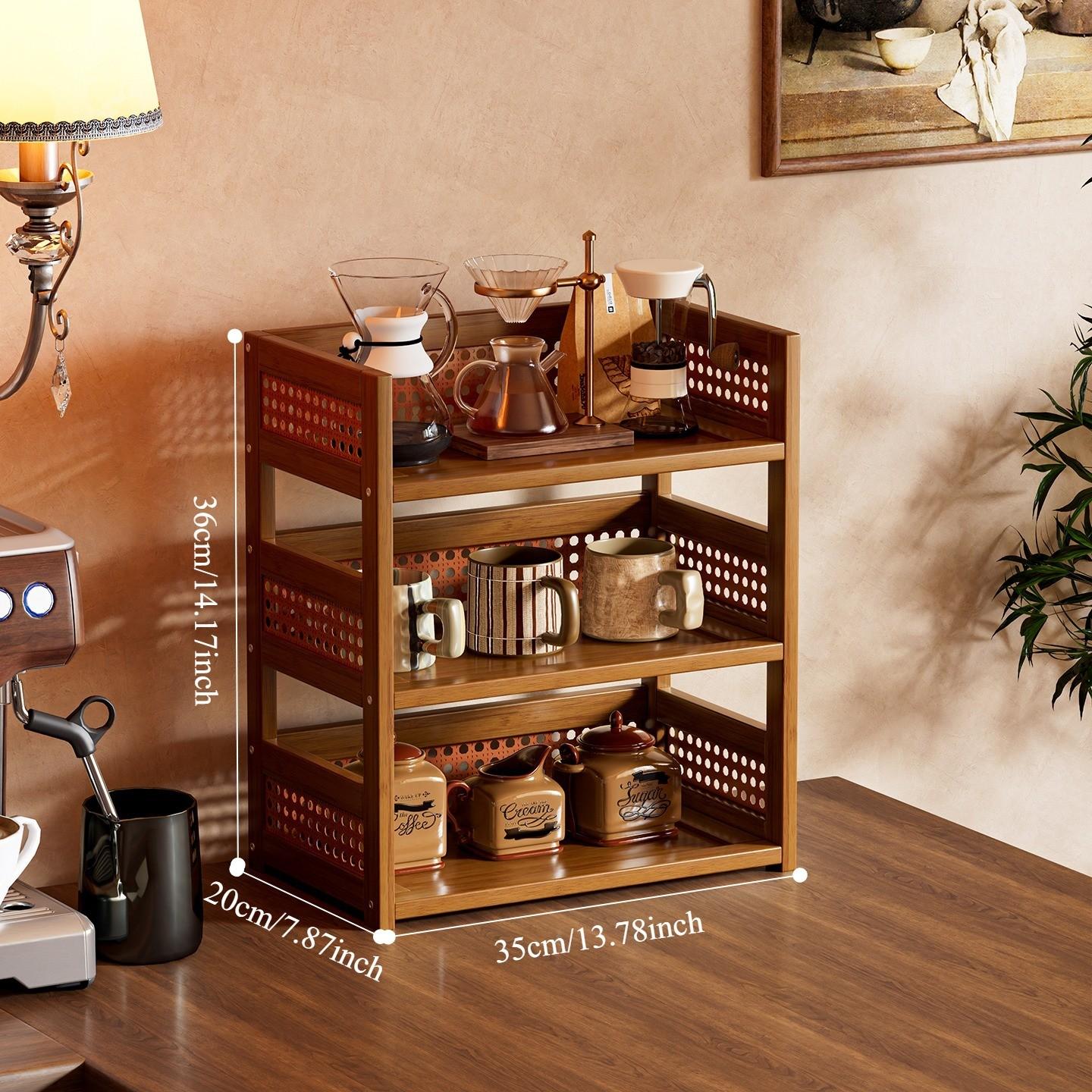 Multi-Layer Storage Rack, Kitchen Spice Rack, Desktop Organizer, Bamboo Office Desk Holder, Independent Display Stand, Display Shelf, Suitable for Office, Dormitory, Home