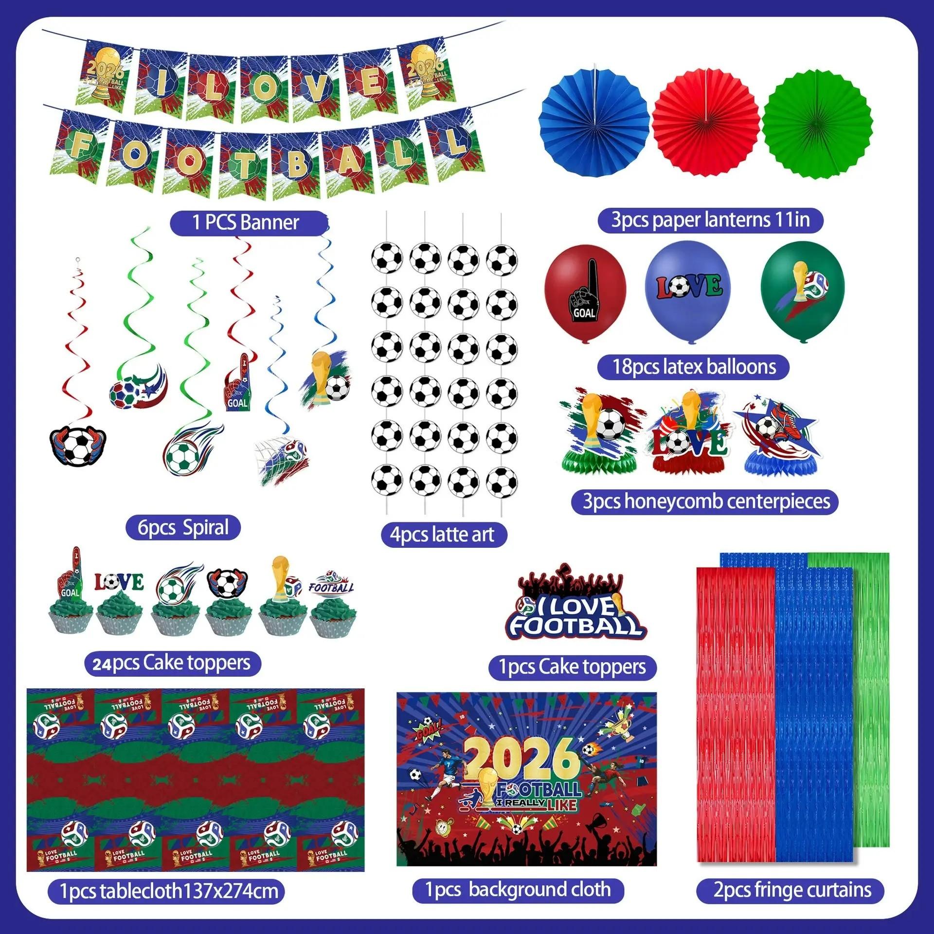2026 Football Birthday Party Decoration Set, Soccer Theme Party Supplies for Kids and Adults, Includes Banners, Balloons, Hanging Decorations