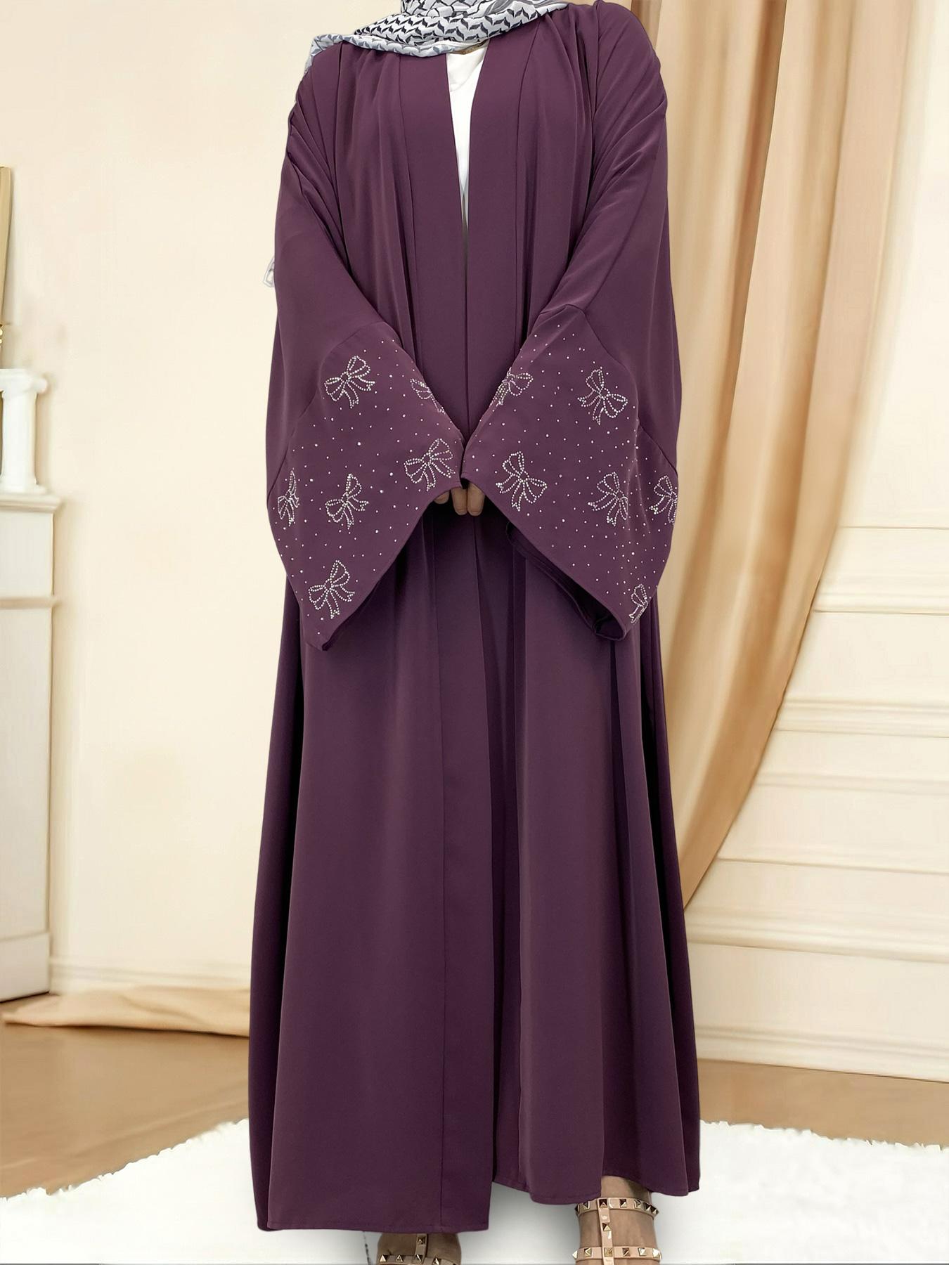 Women's Butterfly Sleeve Open Front Modesty Abaya without Inner Dress, Elegant Long Sleeve Maxi Muslim Clothing for Daily Wear, Ladies Islamic Clothing for All Seasons