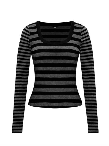 Women's Fall Winter Striped Long Sleeve T-Shirt, Comfortable Casual Slim Fit Top, Perfect for Home & Outdoor Wear