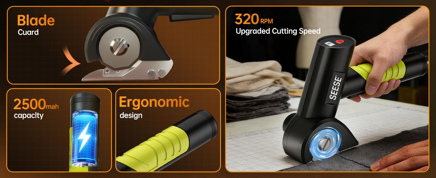 SEESE Cordless Rechargeable Electric Scissors – Portable Cutter for Fabric, Cardboard, Carpet & Leather Sewing Supplies Crafts Sewing Tools