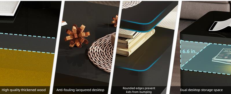 AHB Contemporary Coffee Table with Rounded Corners LED Lighting High Gloss 2 Tiers in 16 Colors Modern Living Room Furniture