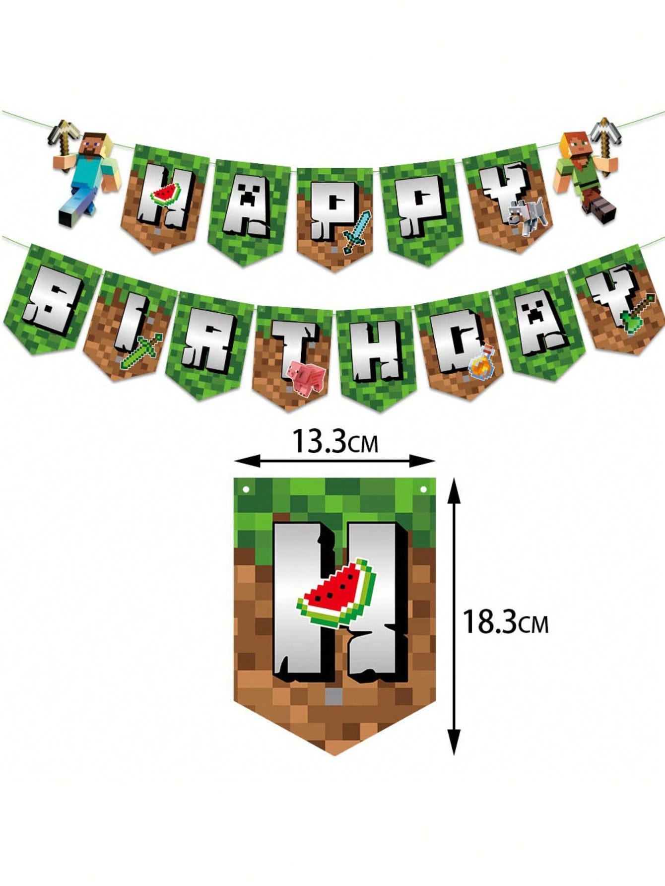Pixel Art Game Theme Birthday Party Banner Set, Spiral Hanging Decorations, Wall & Background Decoration, Holiday Party Supplies