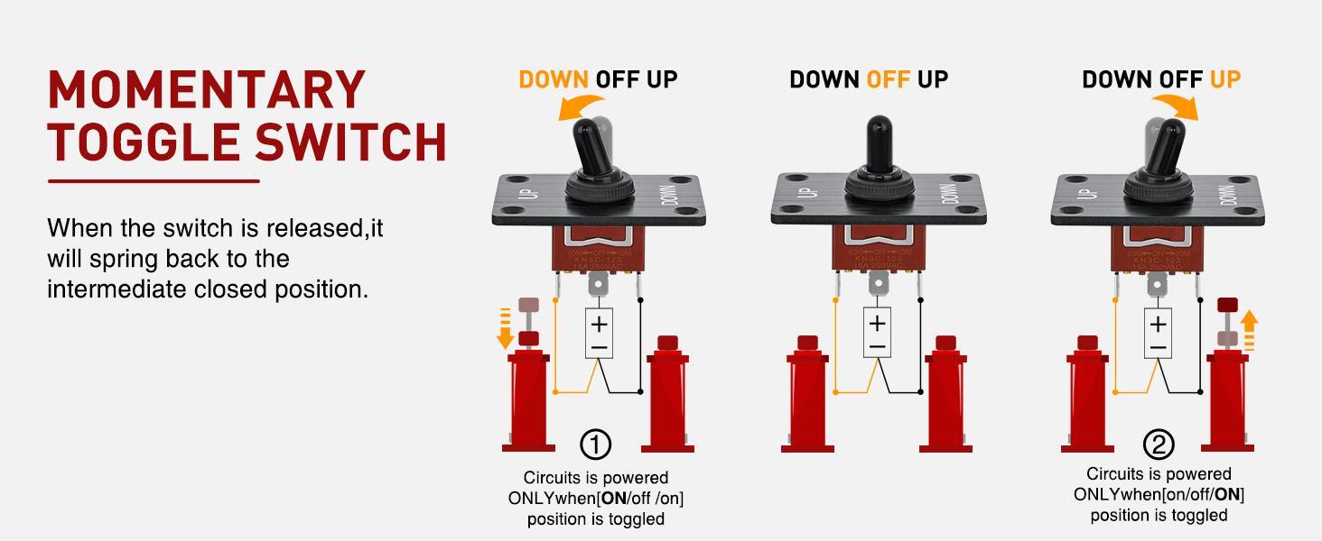 Nilight DPDT Momentary On-Off Battery Switch, Heavy-Duty Waterproof 4-Pin 3-Position (ON)-Off-(ON) 12V DC 30A with Up-Down Mounting Panel & Weatherproof Cap for Marine, Automotive
