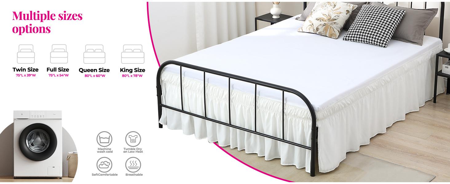 Light Grey Bed Skirt with Split Corners Queen Size 15 Inch Drop, Wrap Around Elastic Bedskirt, Dust Ruffle for Bed Base Machine Washable Easy to Install Bed Skirts