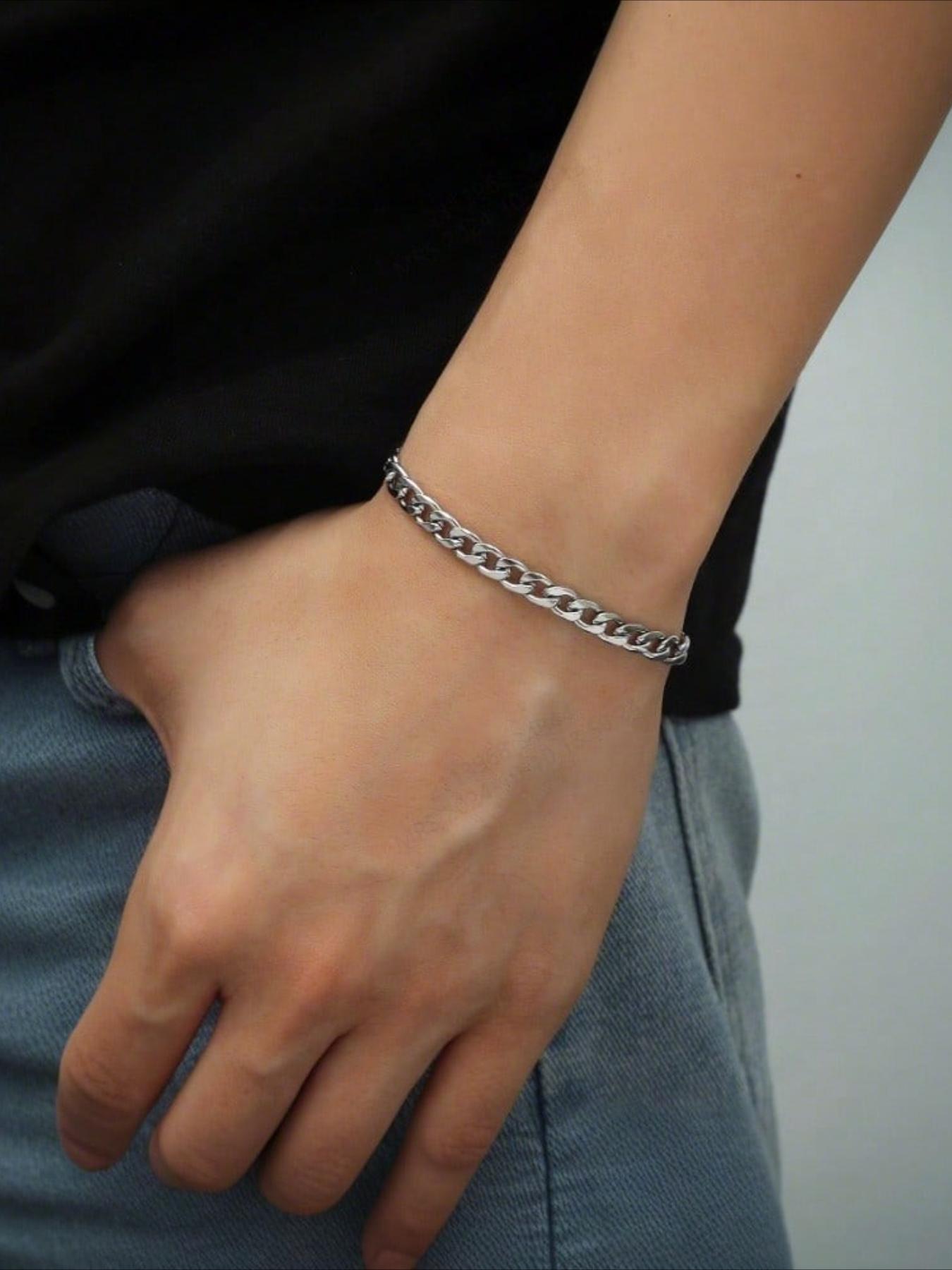 Hip Hop Fashion Chain Stainless Steel Bracelet, Men's Hypoallergenic Jewelry, Daily Wearing Gifts