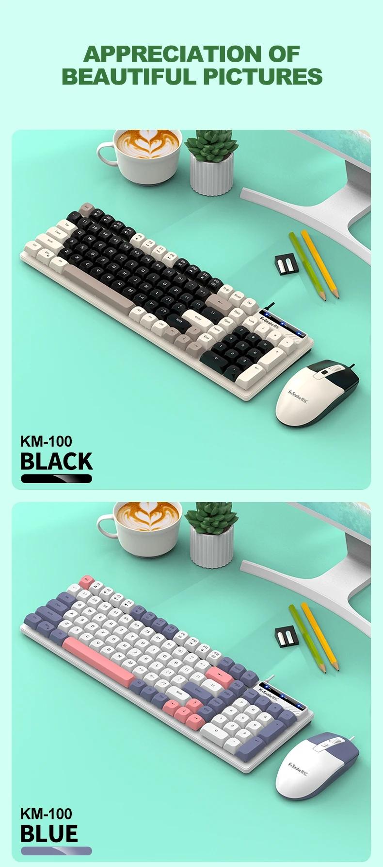 Km100 Wired Keyboard Mouse Set, Mouse Combo, Home & Office Use, USB Interface, Compatible with Windows System, Fashion Color Block Gift