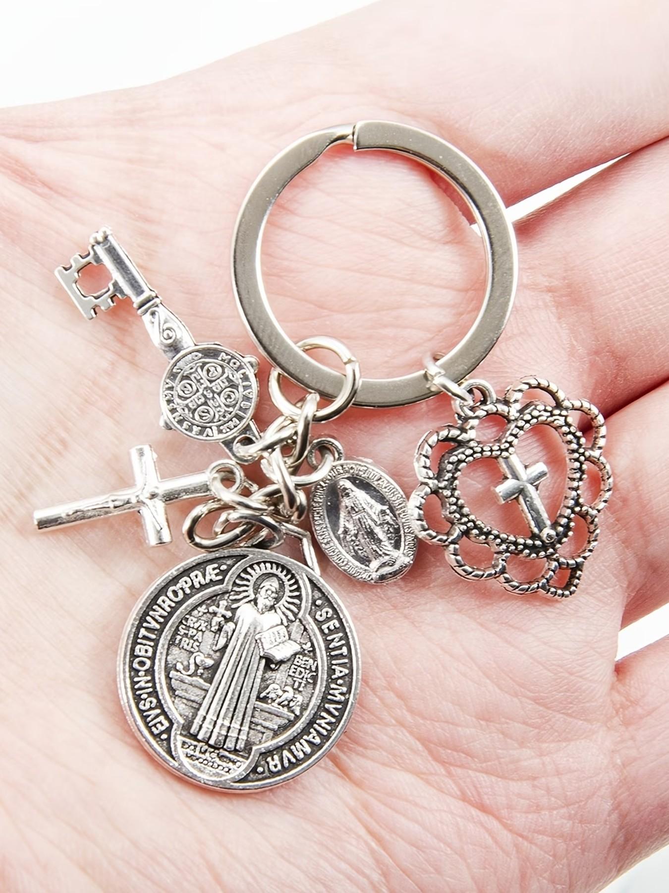 Religious Novelty Keychain, Saint Benedict and Mary Cross, Prayer Protection Charm, Bag and Phone Decoration, Exquisite Gift