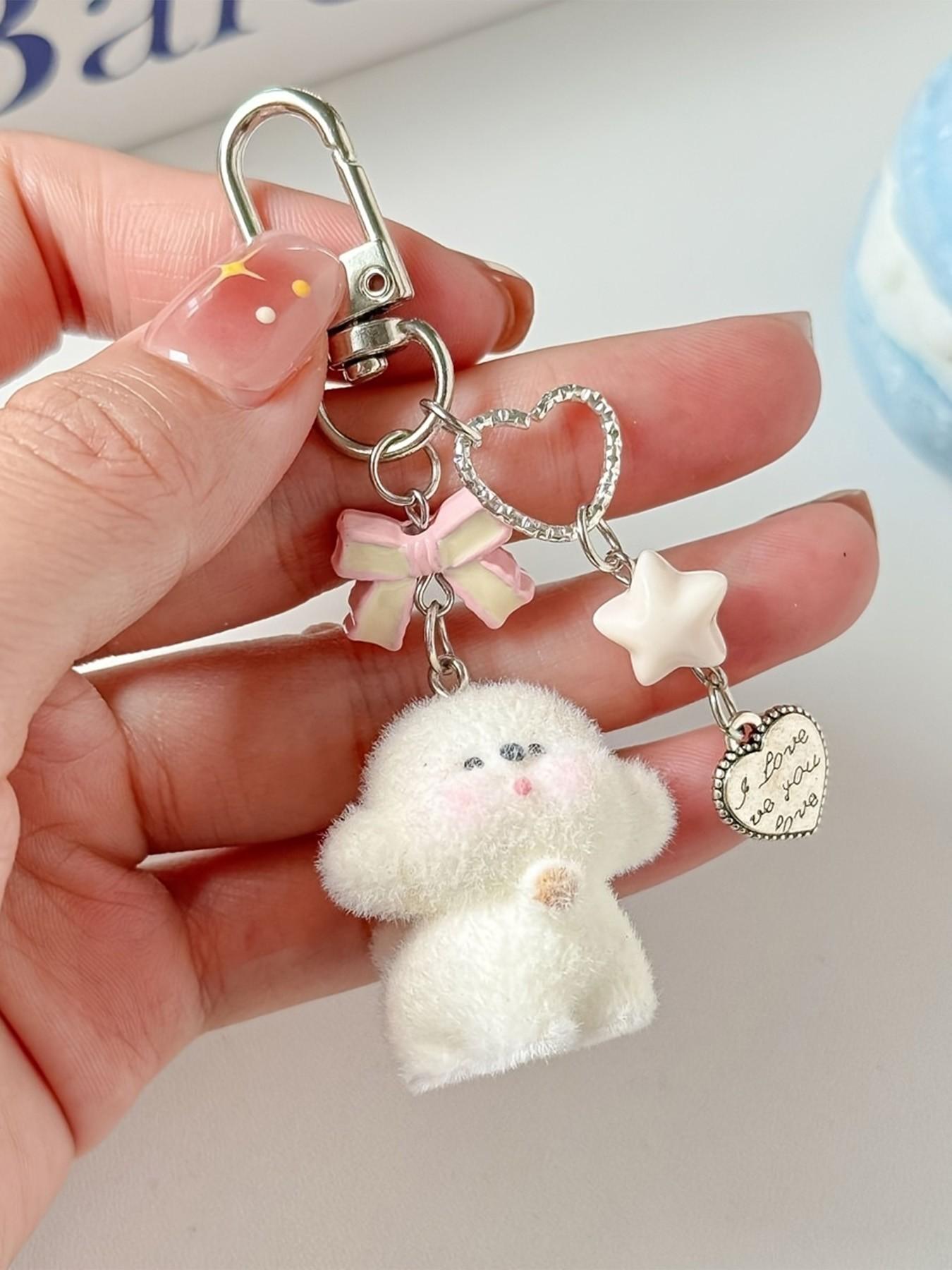 Bow Cute Dog Keychain, I Love You Heart Pendant Bag Charm, Perfect for Daily Use and Holiday Gifts, All-Season Casual Accessory
