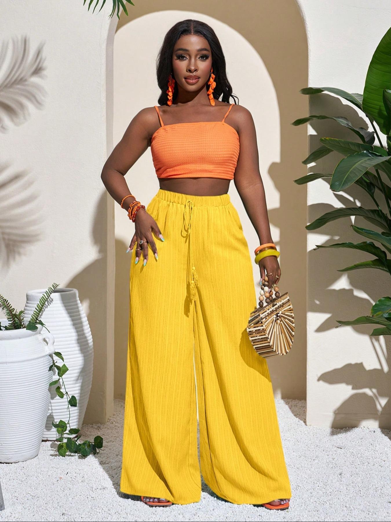 Women's Casual Fashion Woven Wide Leg Pants, Geometric Pattern, Perfect for Music Festivals, Vacation, Business Casual Wear