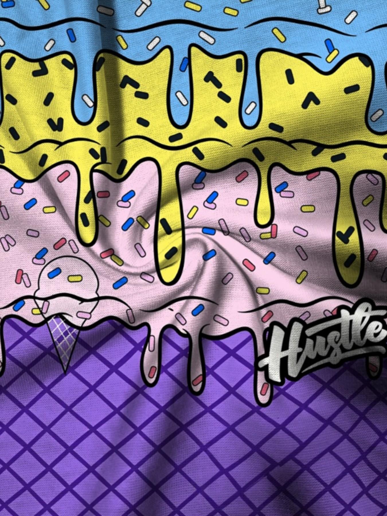 Summer Boys' Ice Cream Melted Candy Print Drawstring Beach Pants, Kids Loose Fun Trendy Swim Shorts, Casual Cartoon Pattern