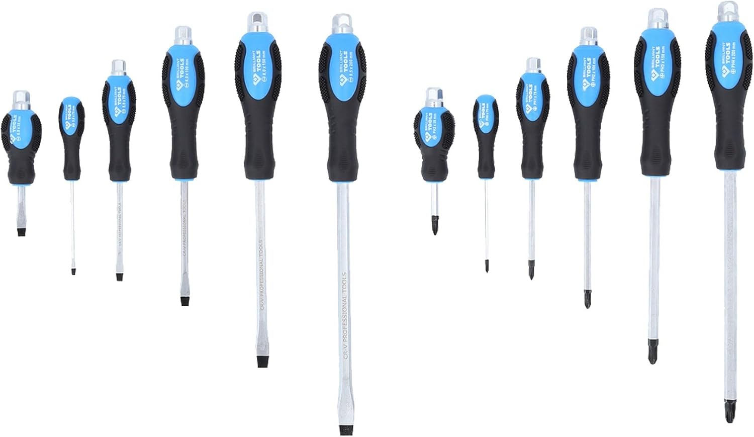 12-Piece Magnetic Screwdriver Set, Heavy Duty Screwdriver Set Go-Thru Steel Blades, Professional Level Handle with Two Types of Screwdrivers in Case, Includes Phillips/Flat