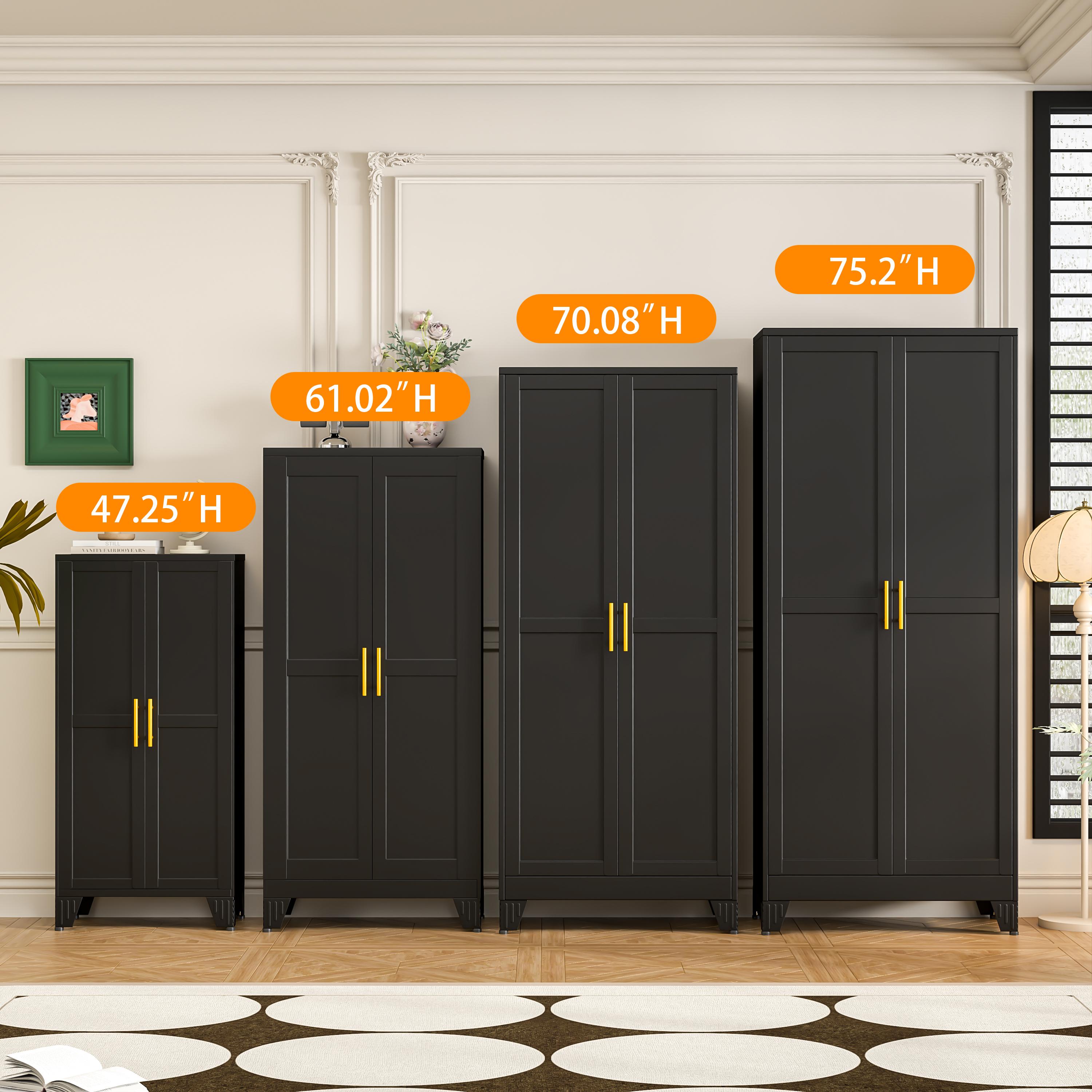 Metal Pantry Cabinet with 2 Doors and Adjustable Shelves Available in four sizes: 47"61" 71" 75" Kitchen Storage Cabinet with Gold Handles - Versatile Storage for Kitchen, Bathroom, Dining Room, Utility Room Metal Pantry Cabinet with 2 Doors and Adjustable Shelves Available in four sizes: 47"61" 71" 75" Kitchen Storage Cabinet with Gold Handles - Versatile Storage for Kitchen, Bathroom, Dining Room, Utility Room