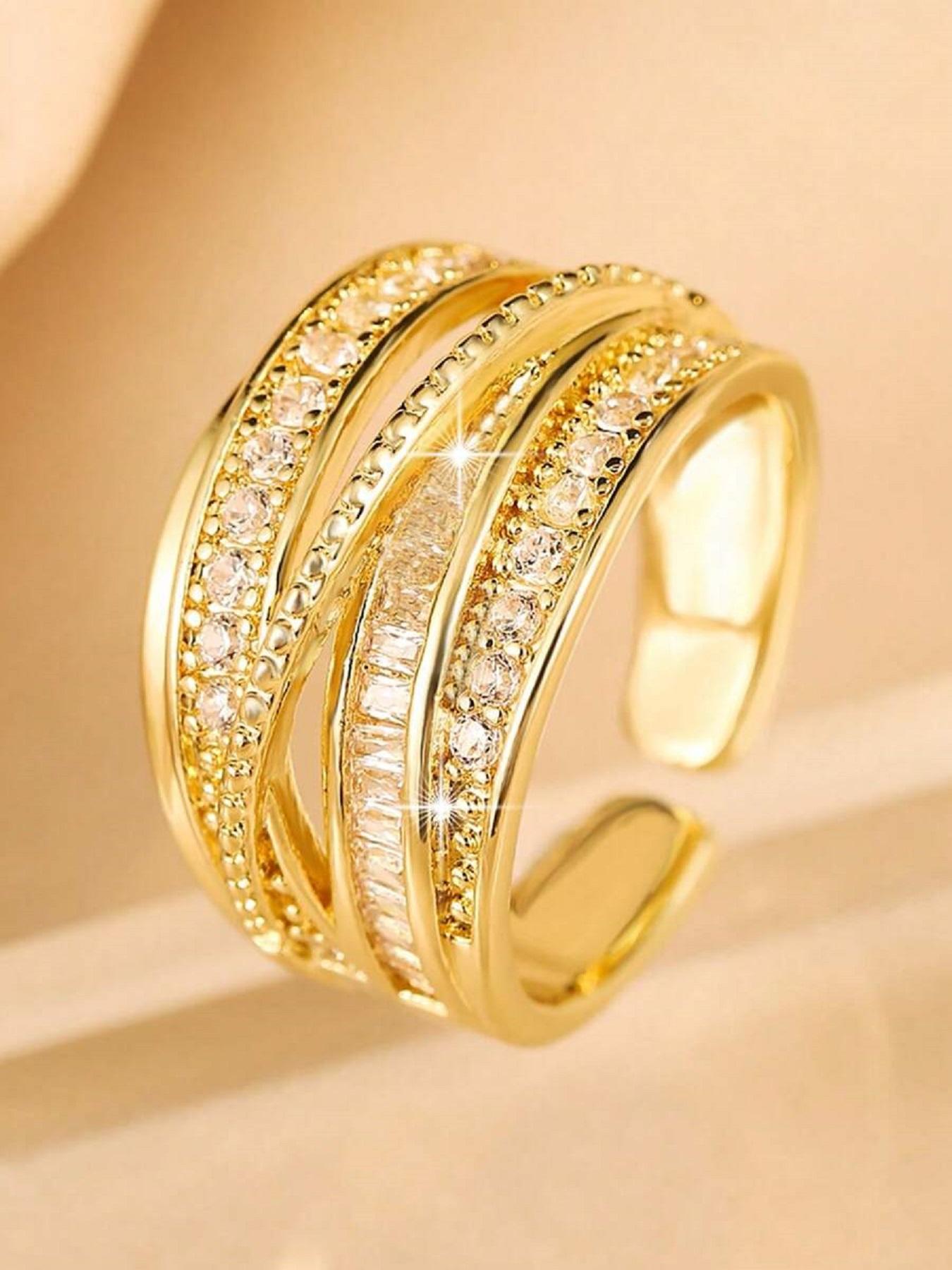 Luxury S925 Sterling Silver Multi-Layer Zircon Ring - Sparkling Crossover Design Statement Jewelry for Women, Ideal for Party & Daily Wear, Fashion Gift
