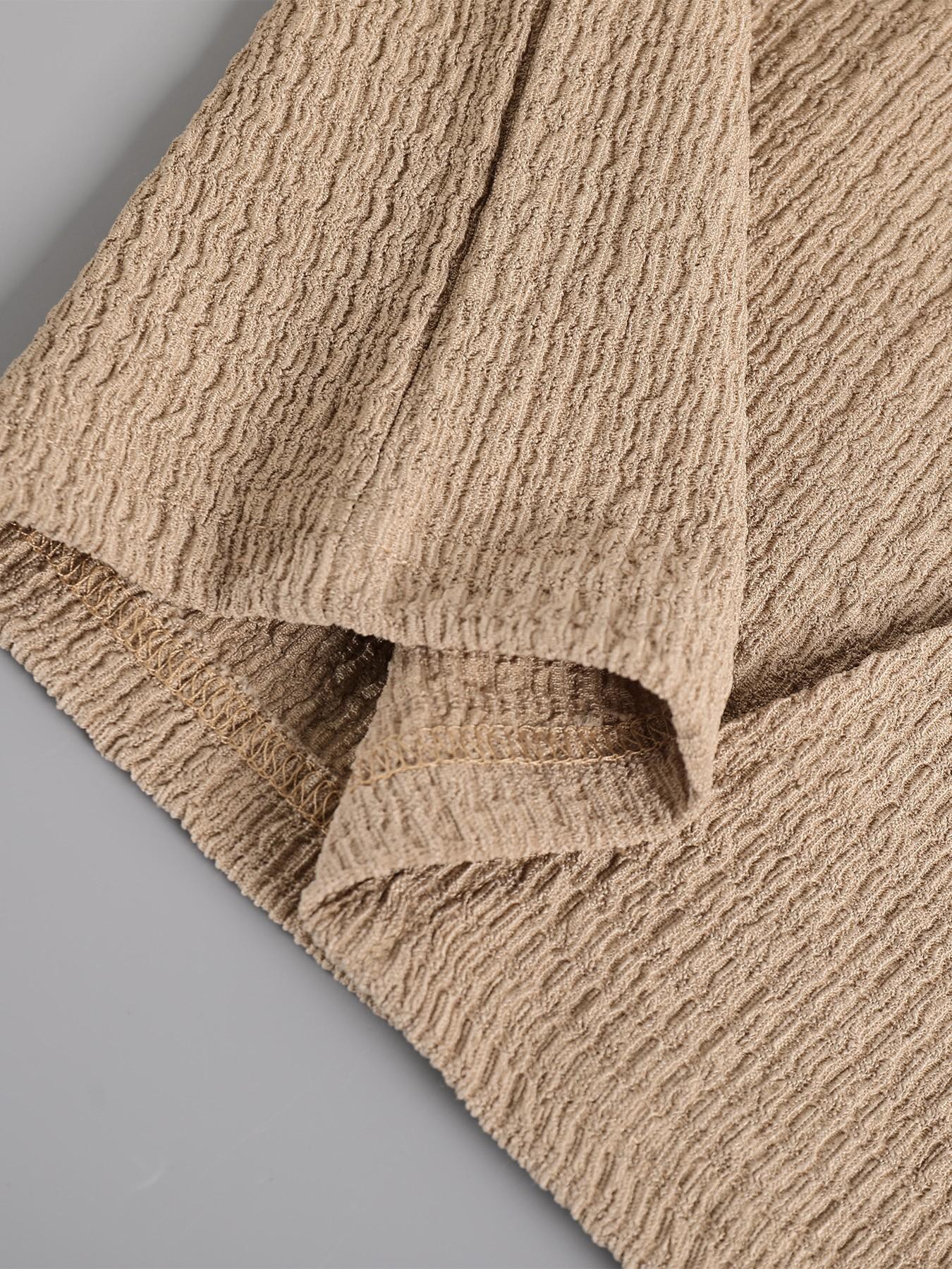 Men's Khaki Textured 2-Piece Loungewear Homewear Set - Short Sleeve Collared Shirt & Drawstring Waist Pants, Lightweight Breathable Fabric, Relaxed Fit for At-Home Lounging, Lazy Weekends & Casual Evenings