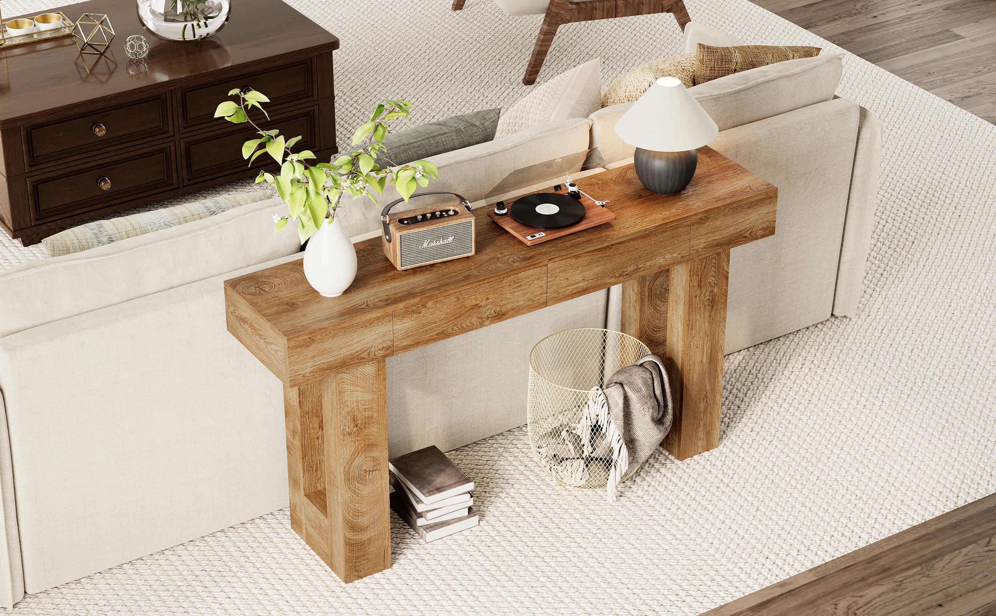 IRONCK 63" Long Console Table with 2 Drawers, Wooden Sofa Table Behind Couch, Farmhouse Entryway Table for Entrance, Living Room, Hallway Rectangular Tabletop Modern Furniture IRONCK 63" Long Console Table with 2 Drawers, Wooden Sofa Table Behind Couch, Farmhouse Entryway Table for Entrance, Living Room, Hallway Rectangular Tabletop Modern Furniture