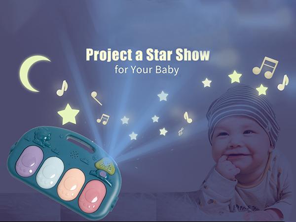 dearlomum Baby Play Mat Baby Gym with Piano Design 5 Sensory Toys Music Lights Blue Gift for Newborn Boys Girls
