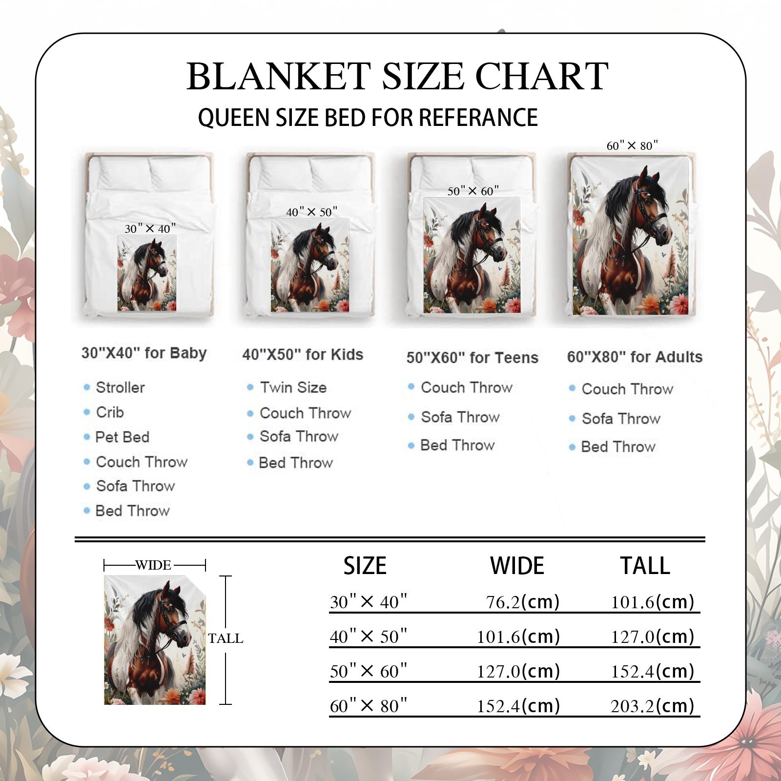 Vintage Horse & Floral Print Flannel Blanket - Soft Warm Anti-Tear All-Season Throw for Camping, Travel, Home Decor - Machine Washable Cozy Gift for Friends & Family, Picnic Blanket