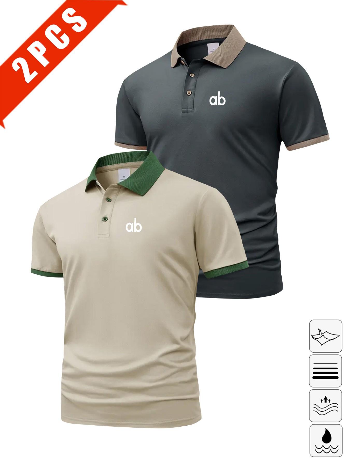 Men's Summer Polo Shirts, 2-Pack Short Sleeve Print Tees, Breathable Casual Golf Wear, Slim Fit Multi-Color Sportswear, Perfect Gift