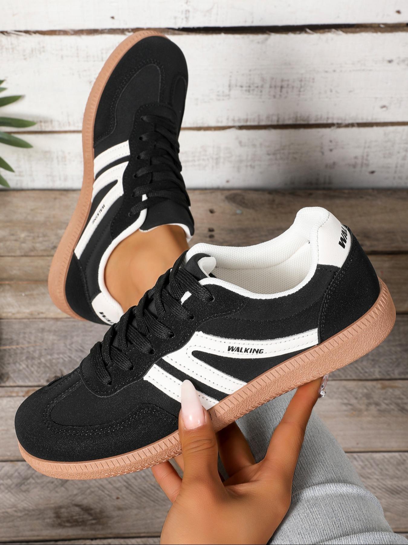 Lucky Step Women's Fashion Sports Shoes, Sporty Running Shoes, Vintage Classic Casual Lace-Up, PU Leather Patchwork, All-Season Tennis Running Walking Shoes, Running Sports Footwear