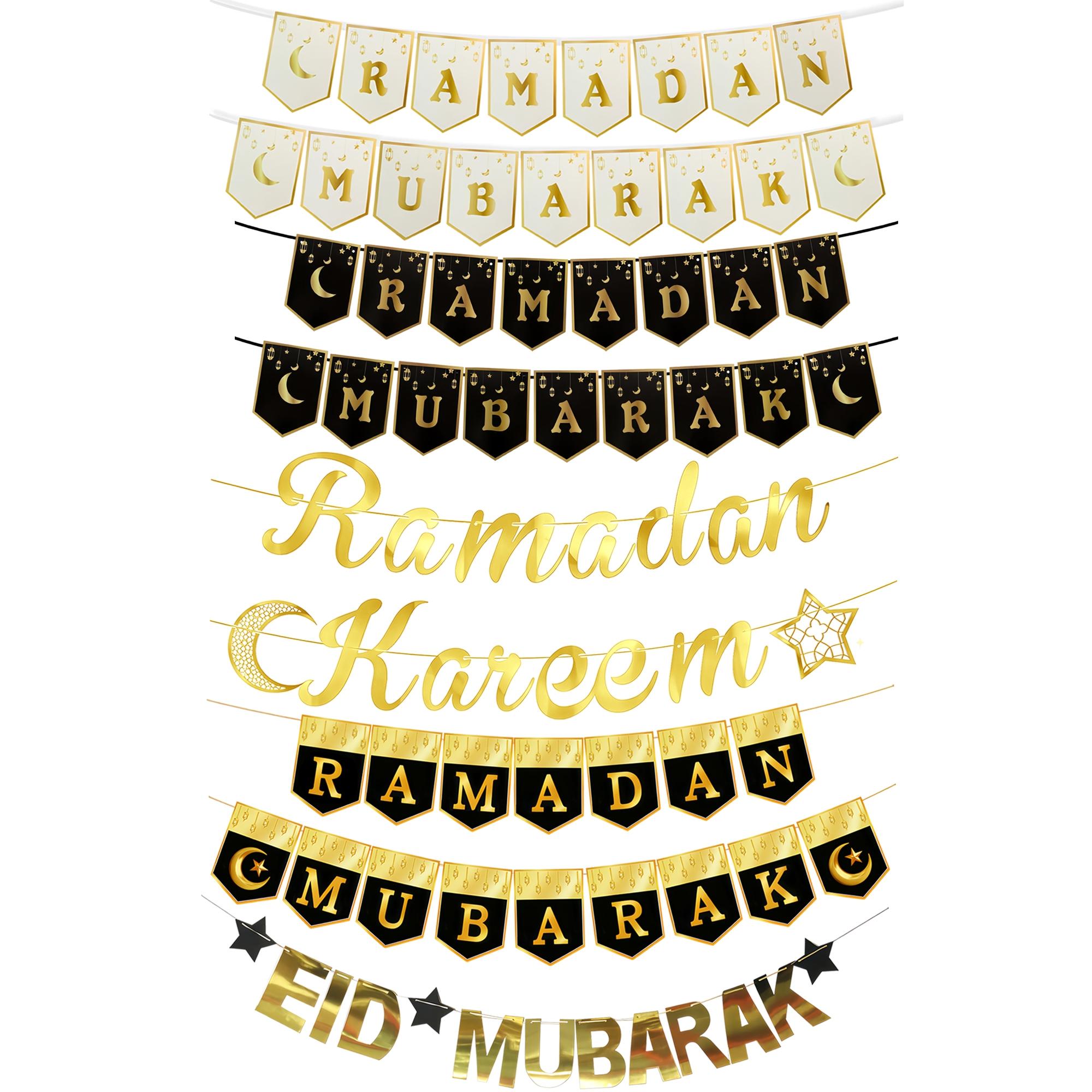 2sets Eid Mubarak Paper Banner Garland 2026 Ramadan Moon Star Hanging flag Home Ornaments Party Decoration Party Decorations Banners