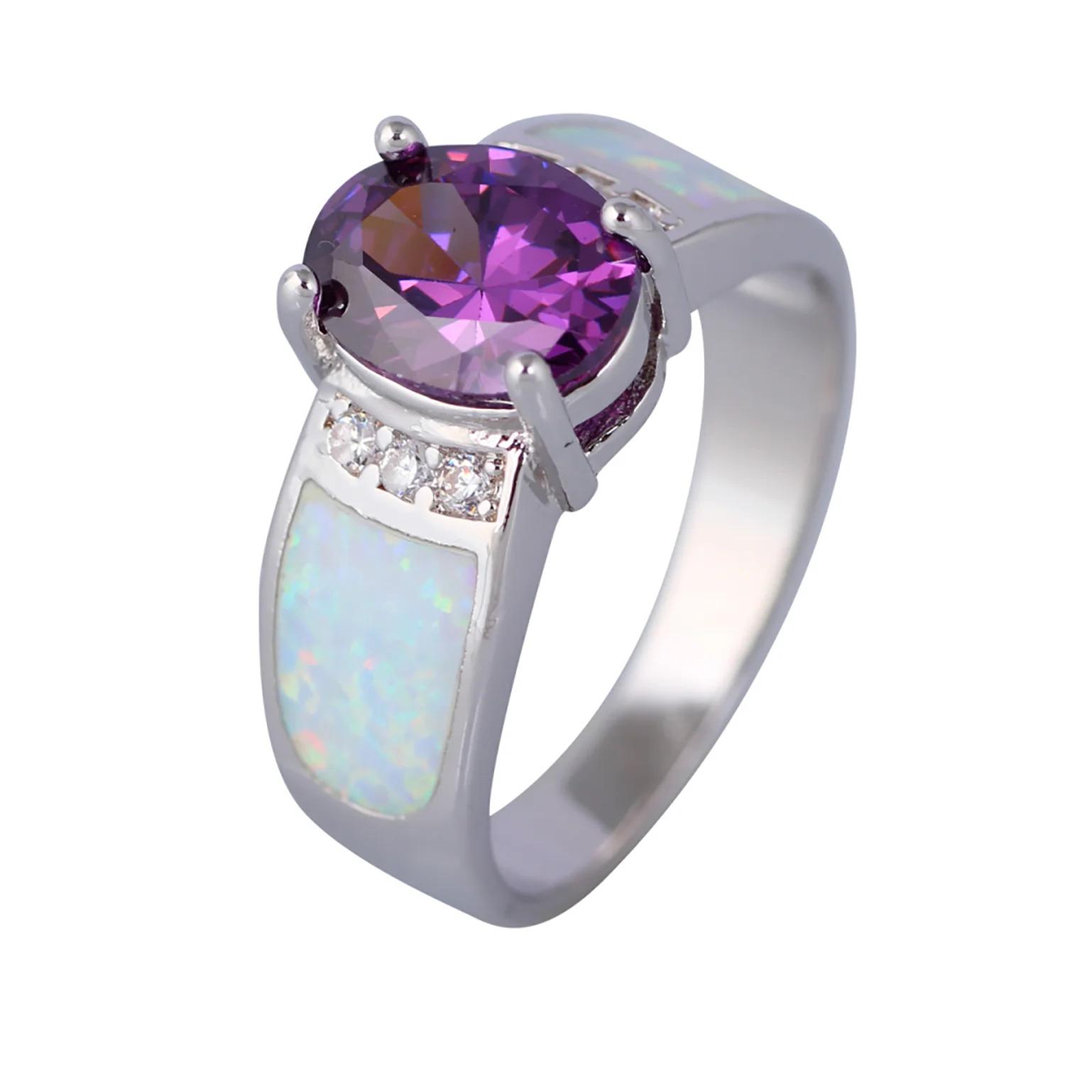 White K Plated Synthetic Fire Opal Colorful Zircon Fashion Jewelry For Women Cocktail Ring Anniversary Gifts for Her