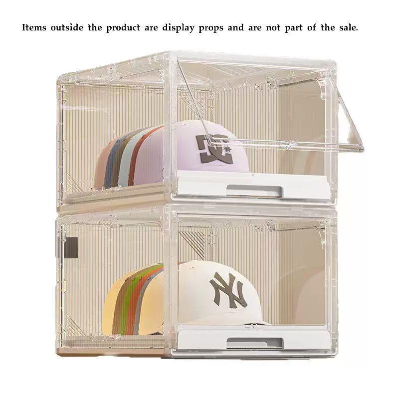 Baseball Cap Storage Box Set, Transparent Hat Organizer Case with Drawer & Sliding Tray, Stackable Display Rack Holds Up to 12 Caps