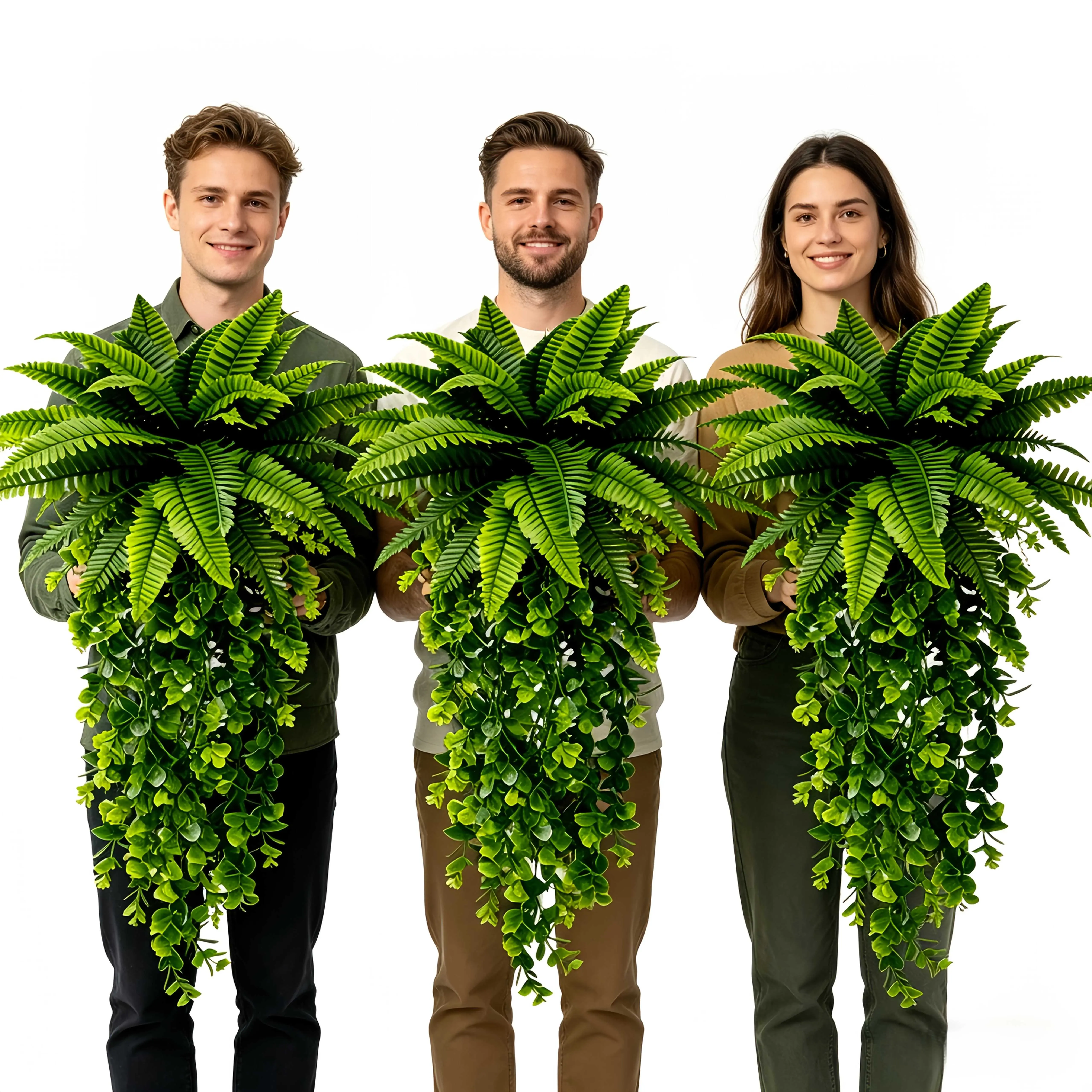 6‑Piece Large Artificial Greenery Set, Premium UV‑Resistant Boston Fern with Eucalyptus Hanging Plants, Weather‑Proof No‑Maintenance Faux Greenery for Spring Summer, Wedding, Porch, Balcony, Modern Indoor & Outdoor Decor