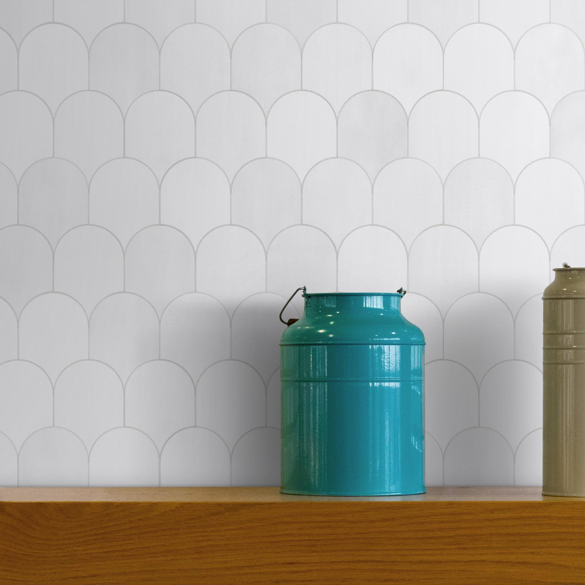 INNO STICKERS 10-Sheet Fish Scale Peel and Stick Backsplash Tile 11.4''x10.9" 3D White Scallop Handmade Looks Self Adhesive Wall Tiles for Kitchen Bathroom