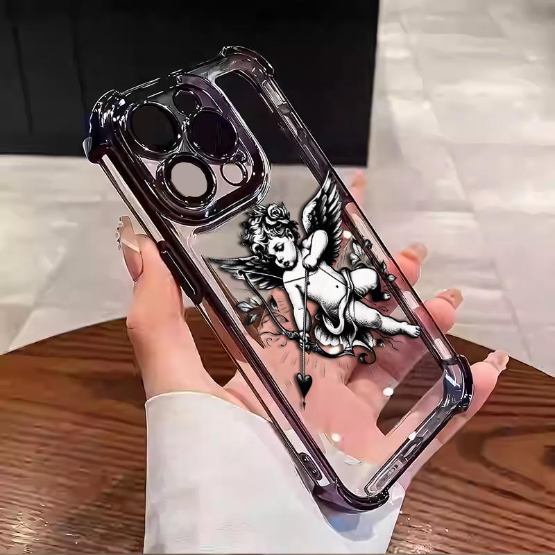 Vintage Cupid iPhone Case Protective Stylish Perfect For Romance Lovers For iPhone 17 16 15 14 13 12 11 PRO PLUS MAX Four Corners Material Anti-drop Transparent Soft Silicone Gift Shockproof Protection Anti-drop Mobile Phone Shell Protective Case L067