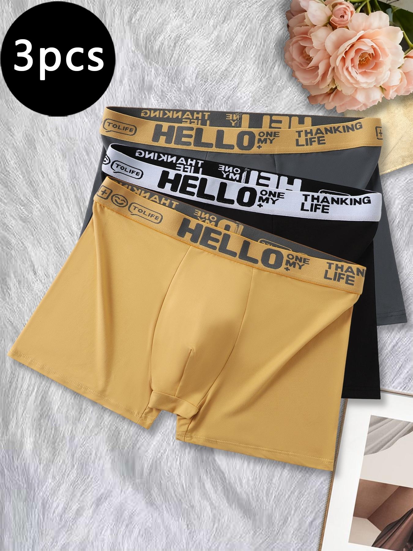 3 Pack Street Style Men's Boxer Briefs, 100% Cotton Breathable Underwear, Trendy Waistband Design, Men's Boxer Shorts