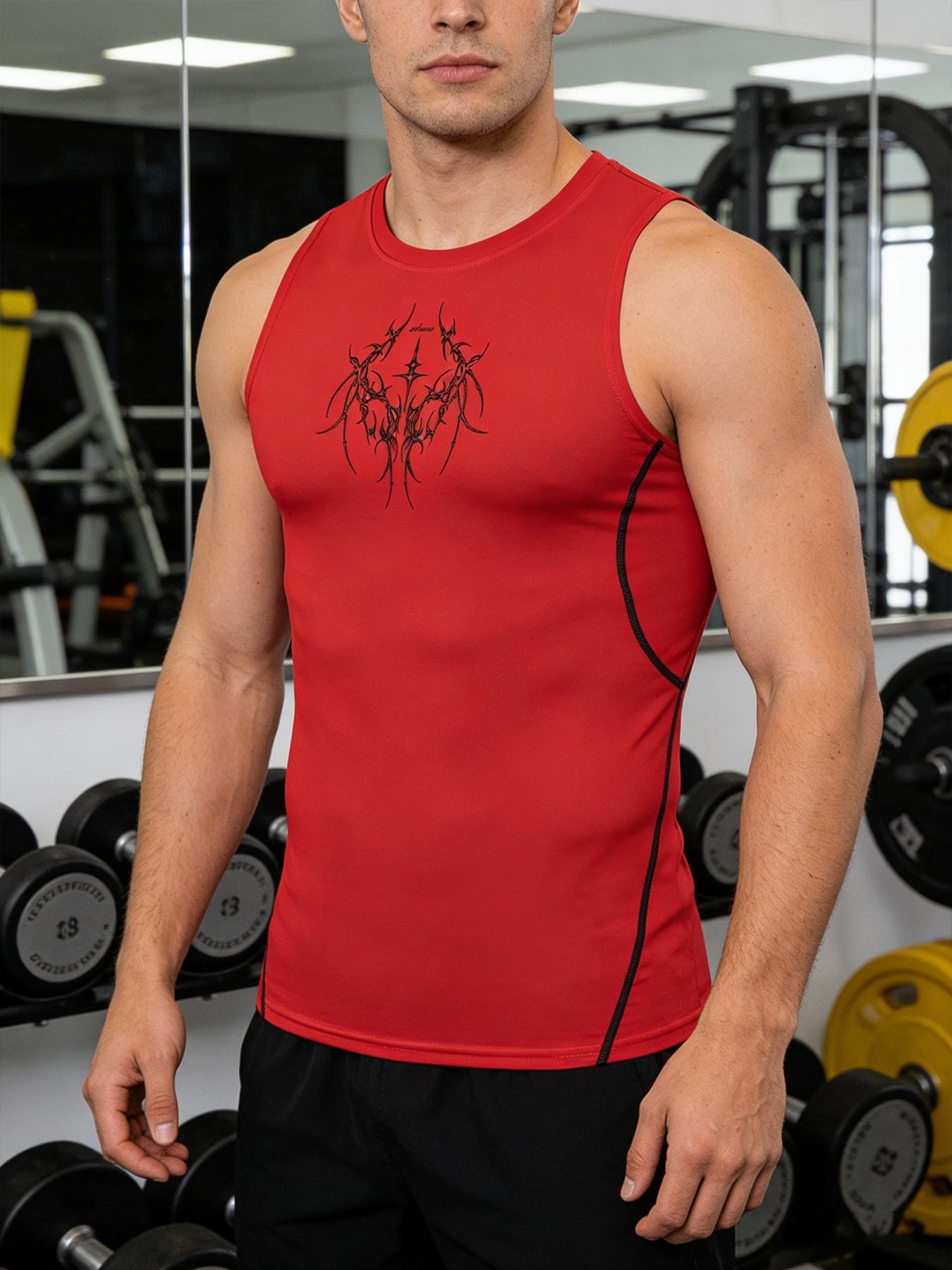 Y2K Aesthetic Compression Tank Top Men Summer Athletic Quick Dry Sleeveless Gym Workout Vest Gothic Tribal Star Cross and Thorn Graphic Print Sport Muscle Tee