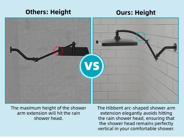 Hibbent Rain Shower Head, 13'' High Pressure Rainfall 5 Spray Mode Showerhead with 16" Shower Head Extension Arm, Solid Brass Adjustable Shower Arm Extender, Waterfall fixed Showerheads, Matte Black