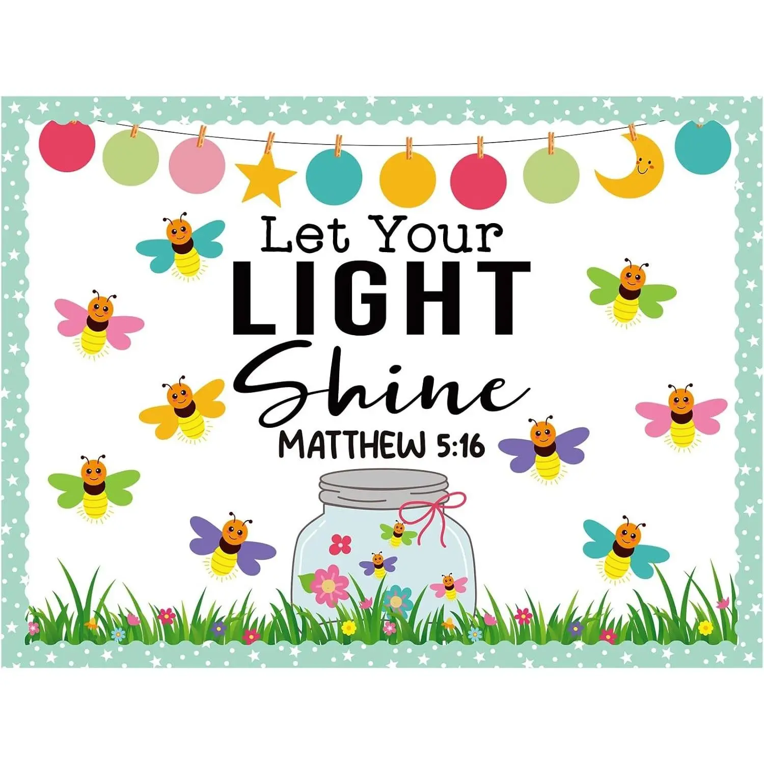 96 Pcs Let Your Light Shine Bulletin Board for Church Sunday School | Religious Christian Classroom Bulletin Board with Firefly Jar Cutouts for Wall Decor