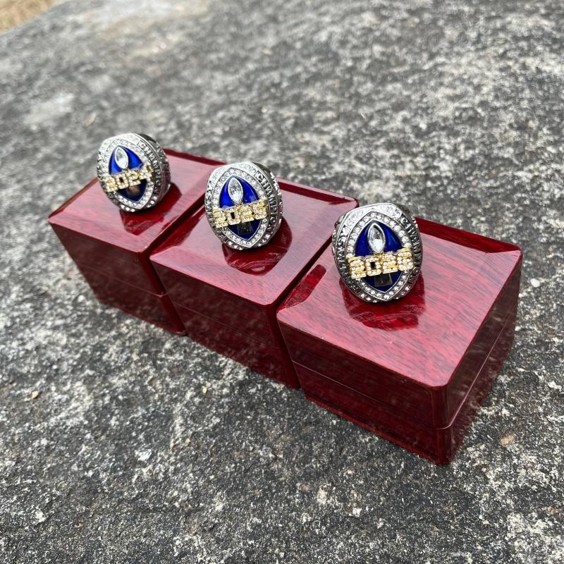 Mens fashion 2026-2025-2024 fantasy series trophy style football championship ring with brown wooden display box