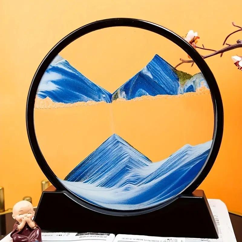 Creative 3D liquid sand art round desktop ornament with high-value flowing visual effect adds style to office desks, study rooms, and home spaces, perfect for creatives and gifting, Home Decor Accessory
