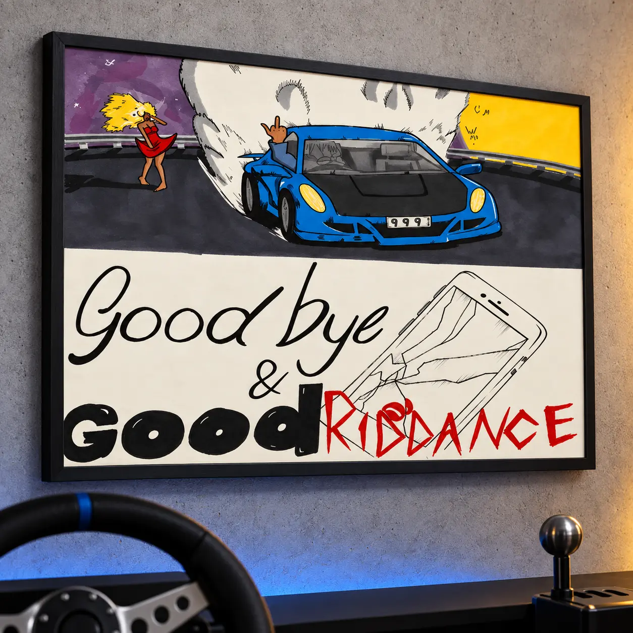 Juice Canvas Wall Art WRLD Goodbye & Good Riddance Bold Rap Album Cover Poster, Vibrant Modern Music Aesthetic Prints for Bedroom Game Room Living Room Bar Studio Decor					