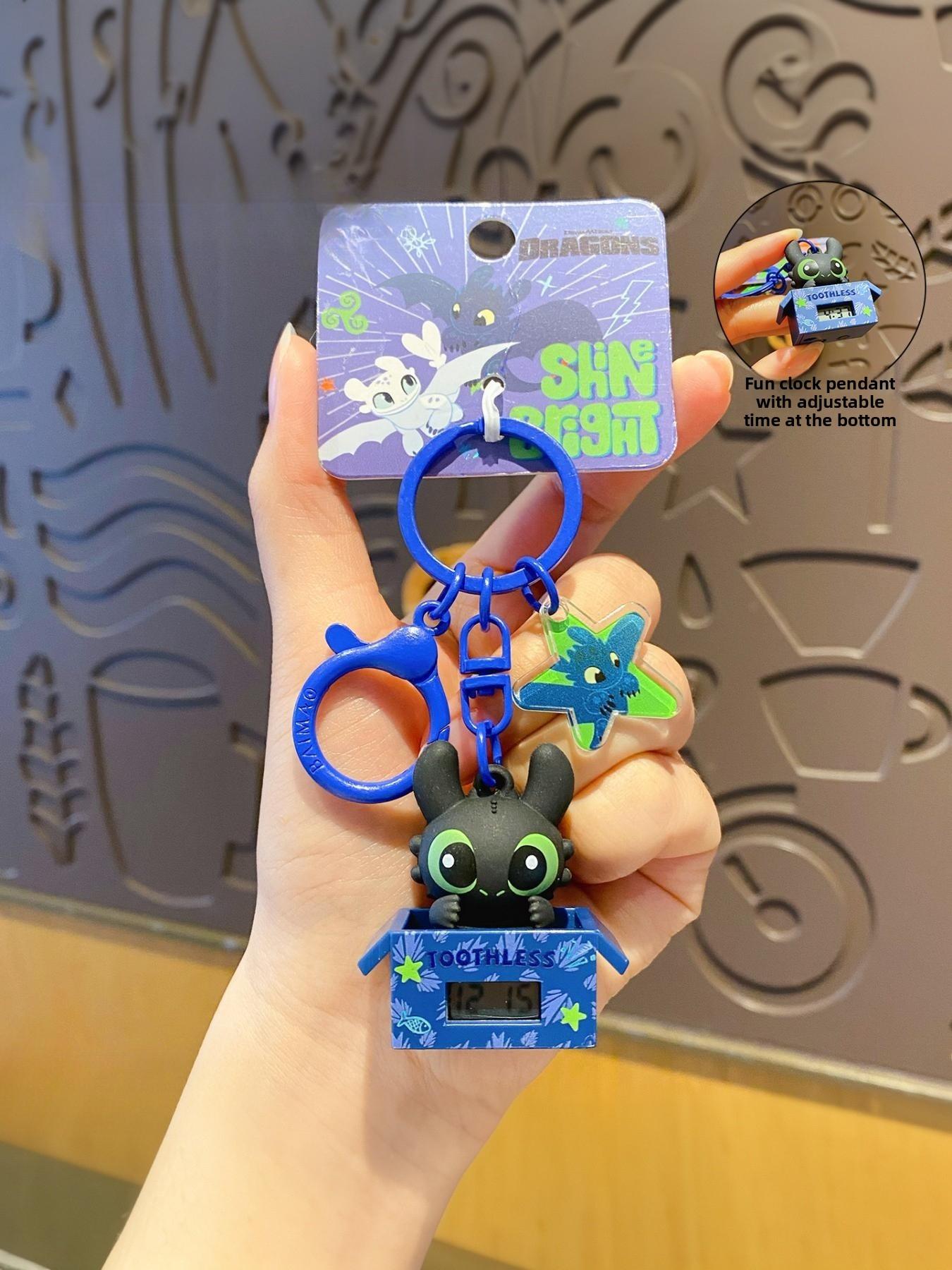 1PC How to Train Your Dragon Toothless Clock Keychain Pendant Creative Adjustable Time Functional Keychain Accessory