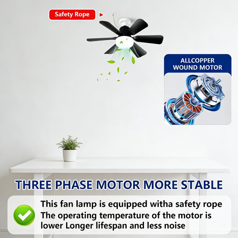 20.5" E27 Socket Ceiling Fan Light 30W-3-Speed Dimmable LED Fan Light,Silent Remote Control for Kitchen Garage Workshop