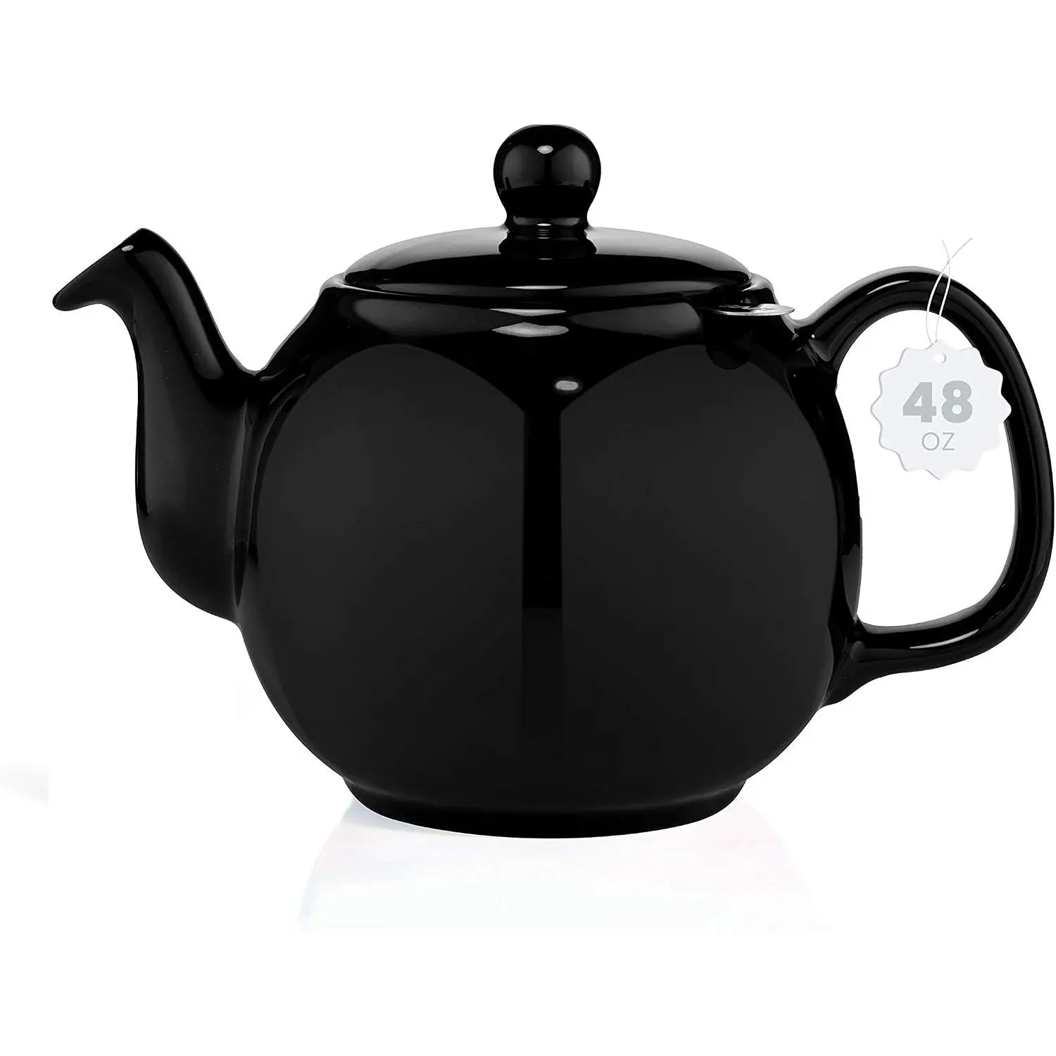 Large Porcelain Teapot, 48 Ounce  Pot with Infuser, Loose Leaf and Blooming  Pot - Black