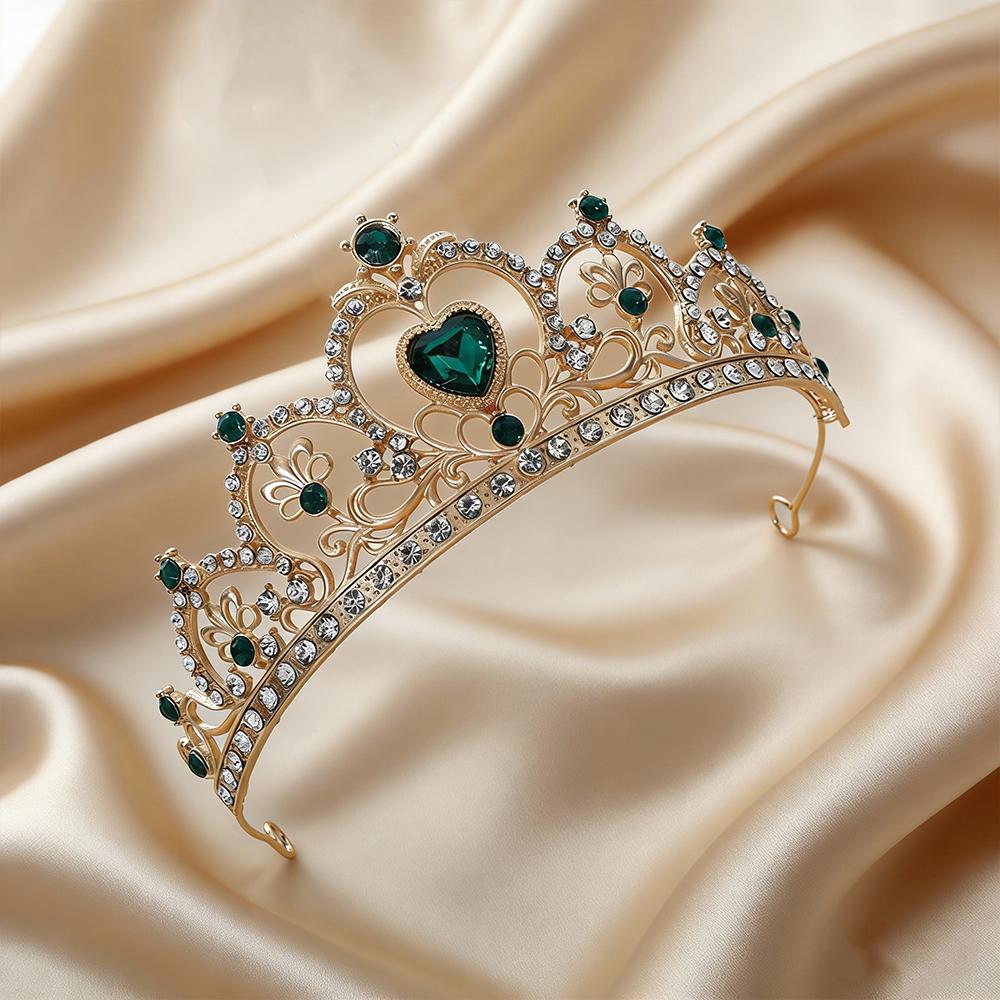 Vintage Gold Baroque Tiara with Heart-Shaped Clear Rhinestones Elegant Princess Crown Bridal Weddings Proms Pageants Cosplay