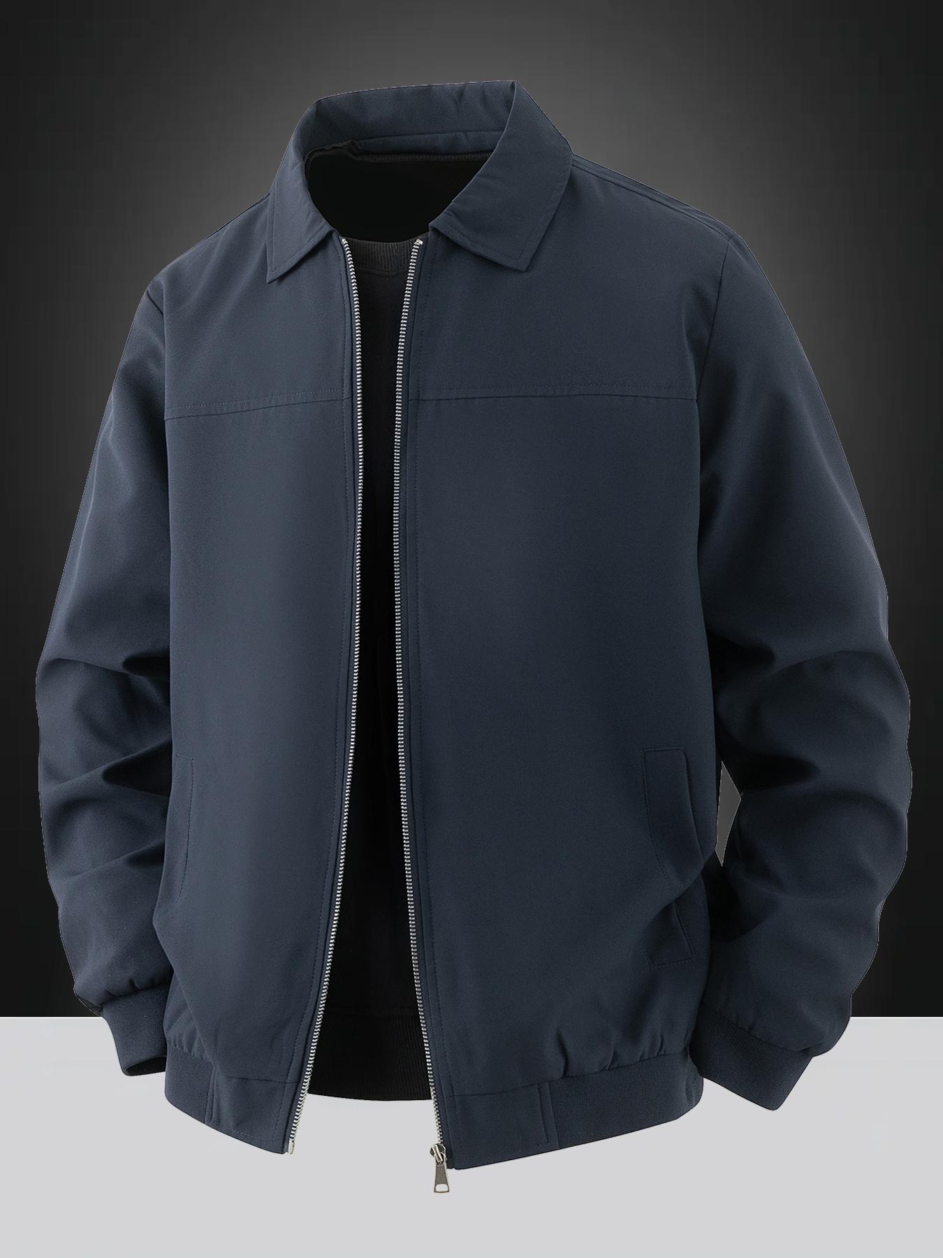 Men's lightweight casual jacket, Casual wear coat, zipper closure, lapel design, simple solid color business jacket, 100% polyester fiber, machine washable, easy to maintain fabric, suitable for work, travel and formal wear, spring and autumn seasons