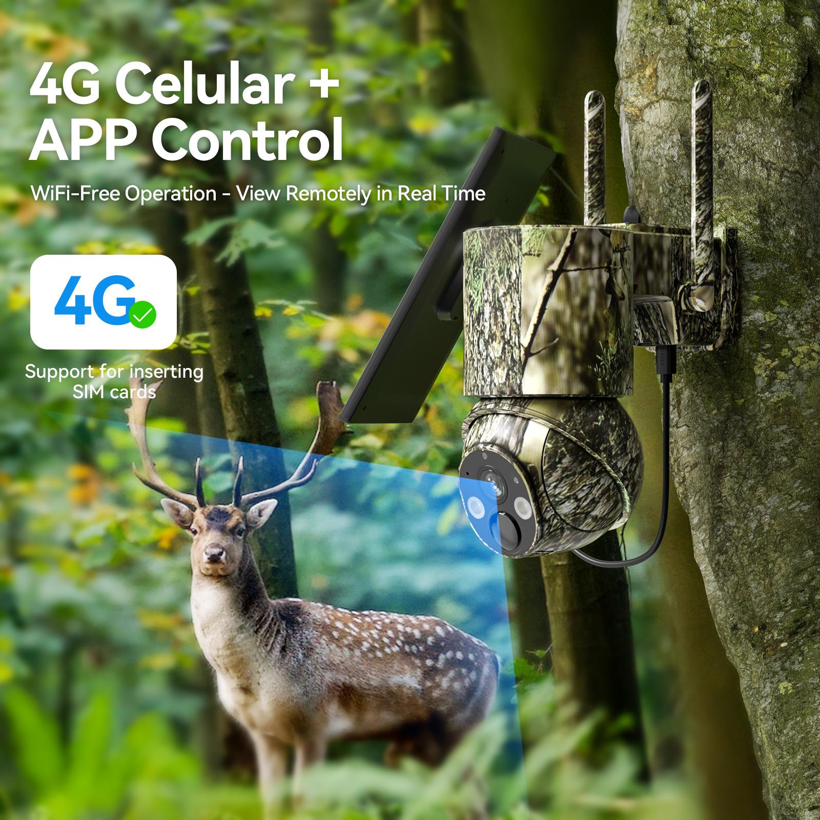 Deatti 4G LTE Cellular Camera with Solar Panel, Built-in SlM Card,UNLIMITED Data Plan,wildlife photography NOT SUPPORTWIFl, Live Camera with 360° Pan Tilt