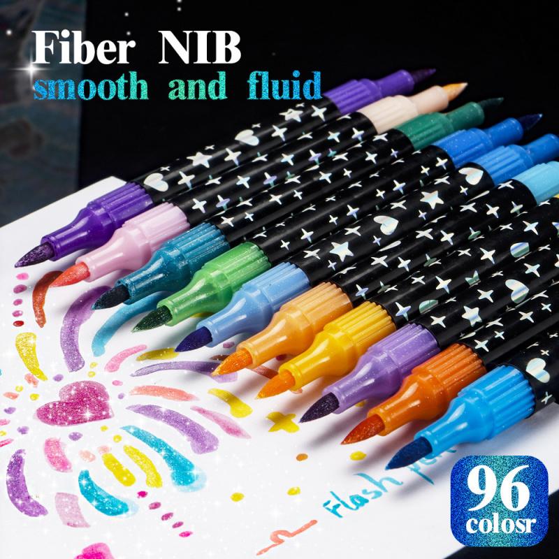 24/48/72/96 Colors Glitter Effect Brush Markers,Dual Tip Dual Color 1-5mm Soft Brush Shimmer Marker for Doodle Writing, Glitter Art Crafts Adults DIY Crafts Greeting Christmas Cards Making Art Supplies, Art Drawing Supplies