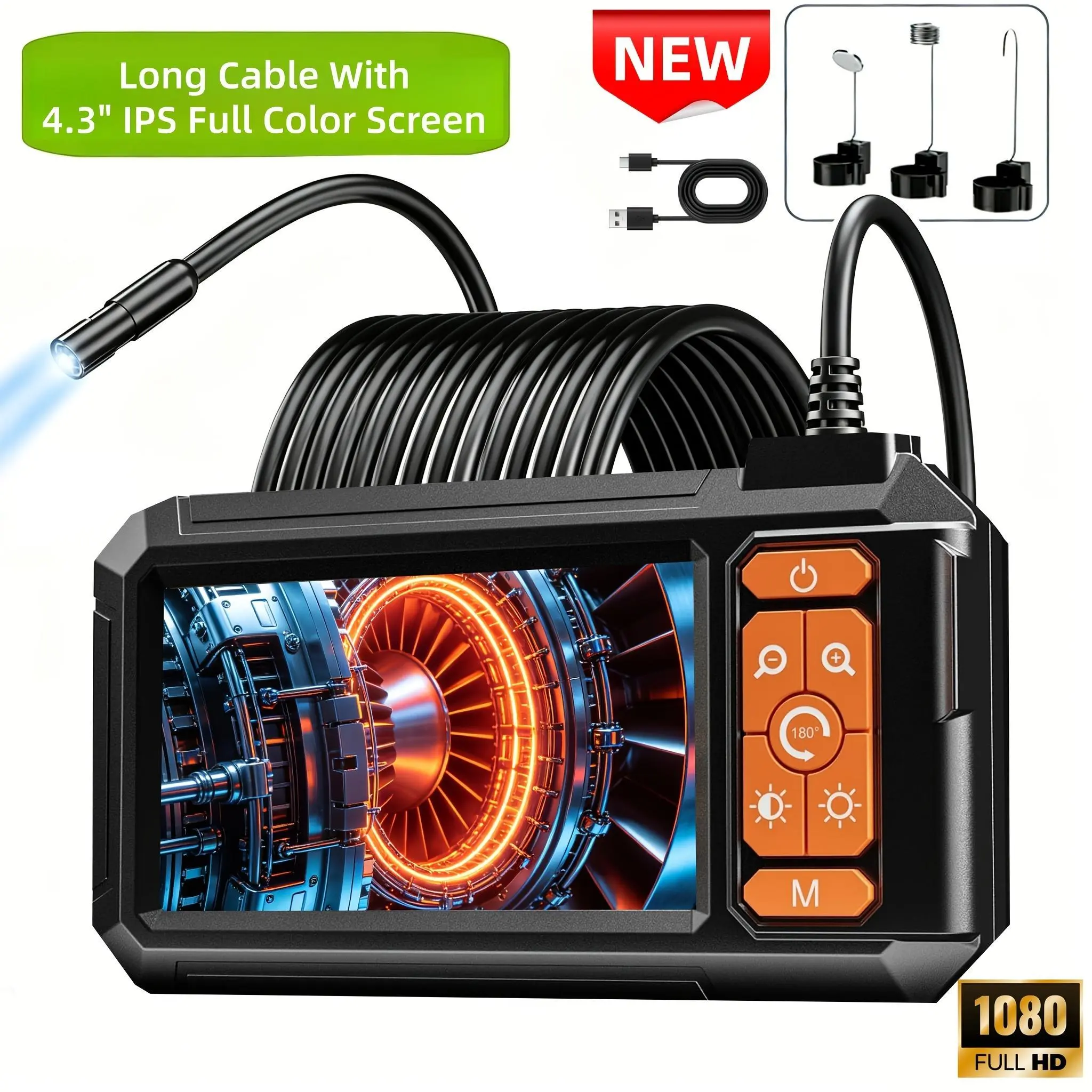 Inspection Camera Endoscope Camera with Light 4.3 IPS Screen 1080P HD Borescope Snake Camera for Men 8 Adjustable LED Lights Semi Rigid Cable Pipe Inspection Scope Mechanics Gadget Endoscope Camera Fathers Day Gift for Dad Grandpa Women Men Repair